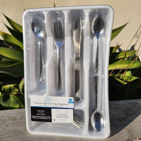 NEW 49 Piece stainless steel Flatware set with Tray spoons forks knives Utensils - Picture 7 of 10